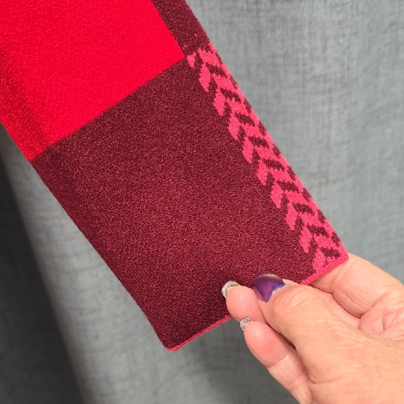 Liz Claiborne Red, Wine and Pink Patchwork Long Open Cardigan Excellent Cond Lg - Picture 7 of 12